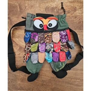Boho Drawstring Backpack Women Multi-Color Owl Patchwork Zip Pocket Hippie Thai